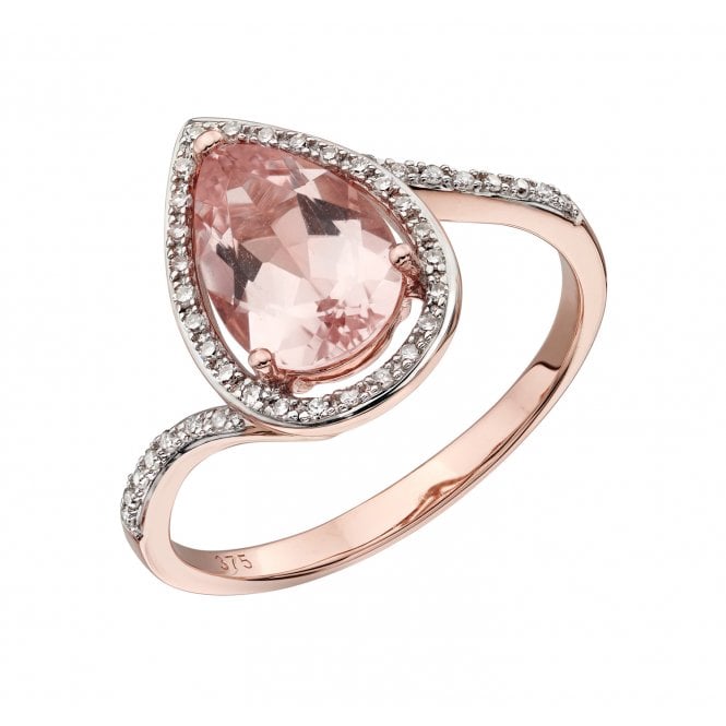 Precious 9ct Rose Gold with Morganite Diamond Pave Teardrop Ring
