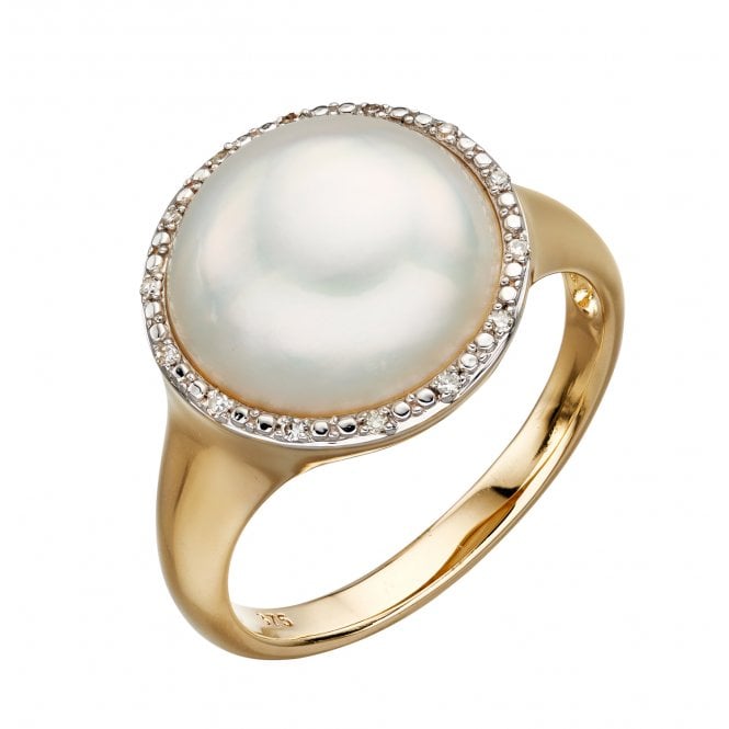 Precious 9ct Yellow Gold with Mabe Pearl Diamond Pave Ring