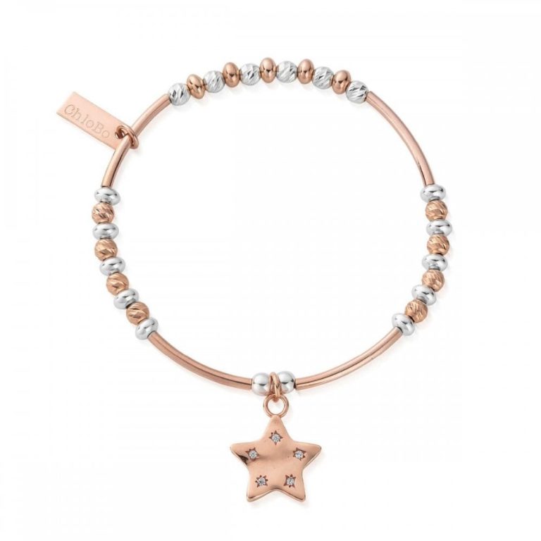 Personalised Birthday Gifts for Her Rose Gold & Silver ChloBo Bangle with Star Pendant