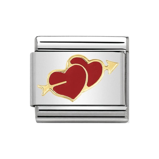 A double heart with arrow Nomination charm