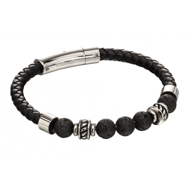 fred bennett stainless steel black leather with lava stones bracelet p16773 38198 medium 1