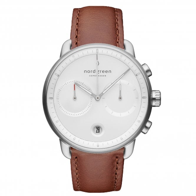 nordgreen pioneer silver leather mens brown watch p21026 61063 medium 2