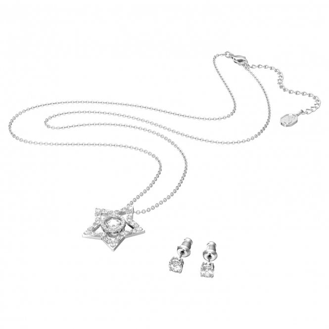 swarovski stella rhodium plated white crystal star necklace earrings set p21970 66043 medium
