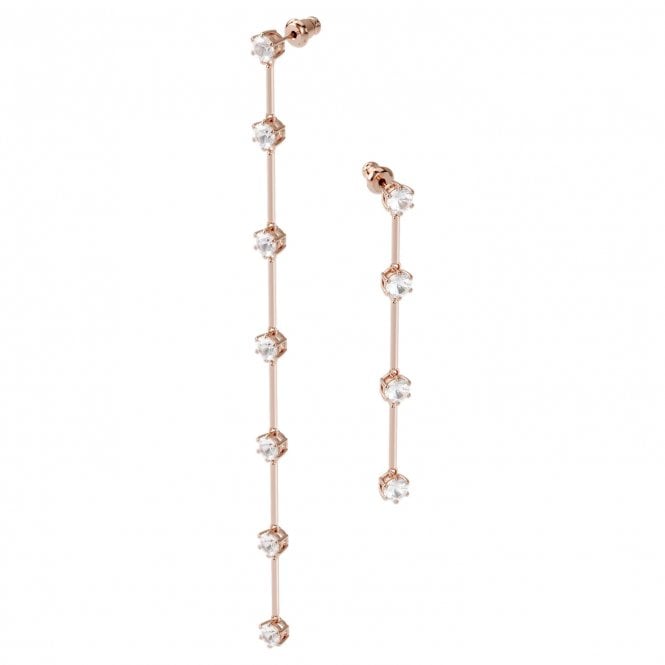 swarovski constella rose gold tone plated white crystal asymmetrical drop earrings p21078 61371 medium
