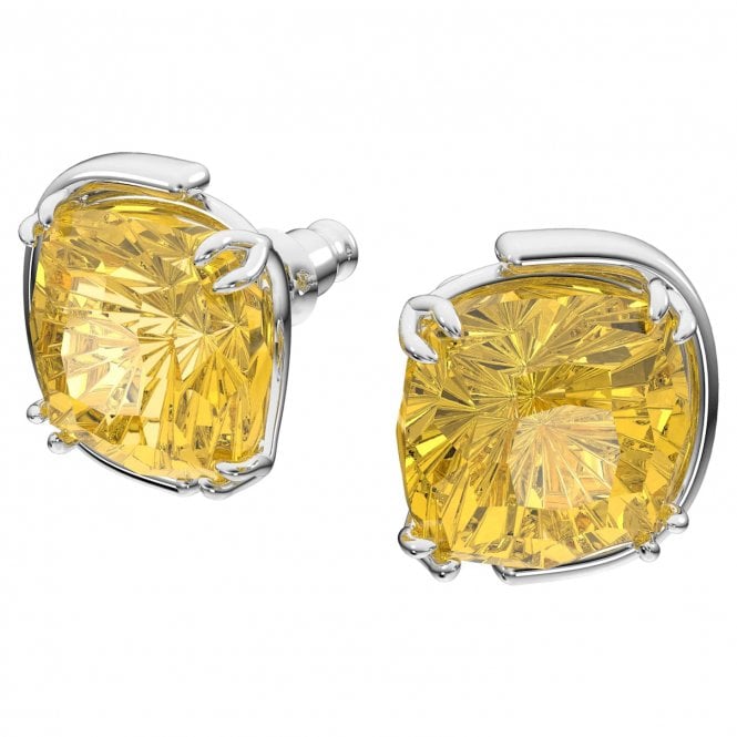 swarovski harmonia rhodium plated yellow cushion cut crystal stud earrings p21637 64824 medium