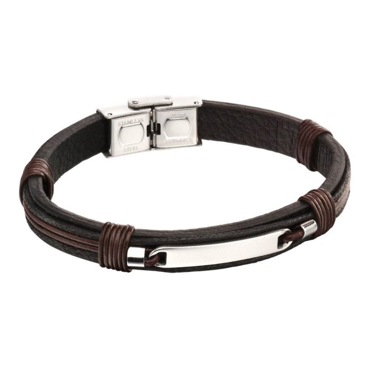 fred bennett stainless steel brown leather engravable id bracelet p16786 38256 image