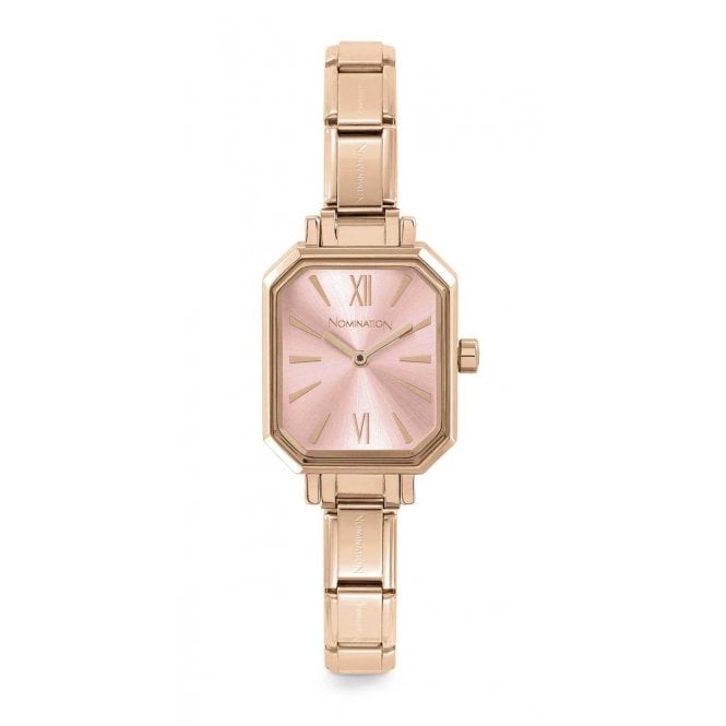 nomination paris classic rose gold plated rectangular pink dial watch p11194 27423 medium