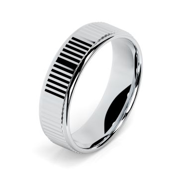Side view of Augustus 18ct White Gold 6mm Textured Flat Court Wedding Ring