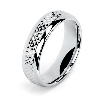 Side view of Cavendish 18ct White Gold 6mm Textured Court Wedding Ring