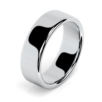 Side view of Platinum 7mm Rounded Flat Wedding Ring