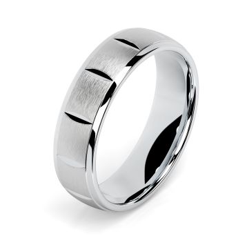 Side view of Atlee 18ct White Gold 6mm Textured Court Wedding Ring