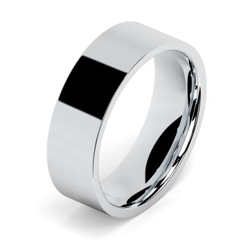 Side view of Men's Platinum 7mm Flat Court Wedding Ring