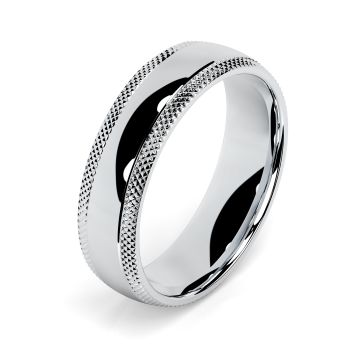 Side view of Temple Platinum 6mm Textured Court Wedding Ring