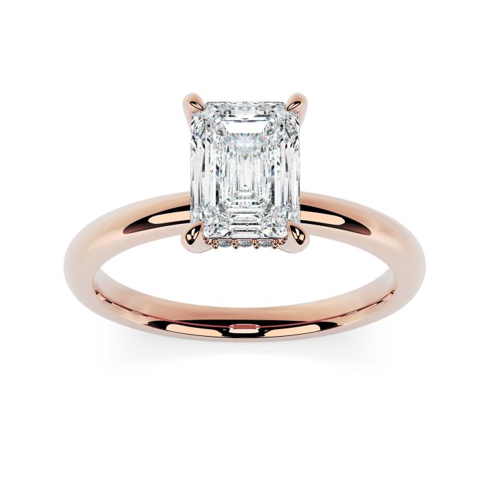 Charlotte Hidden Halo 18ct Rose Gold Engagement Ring Emerald