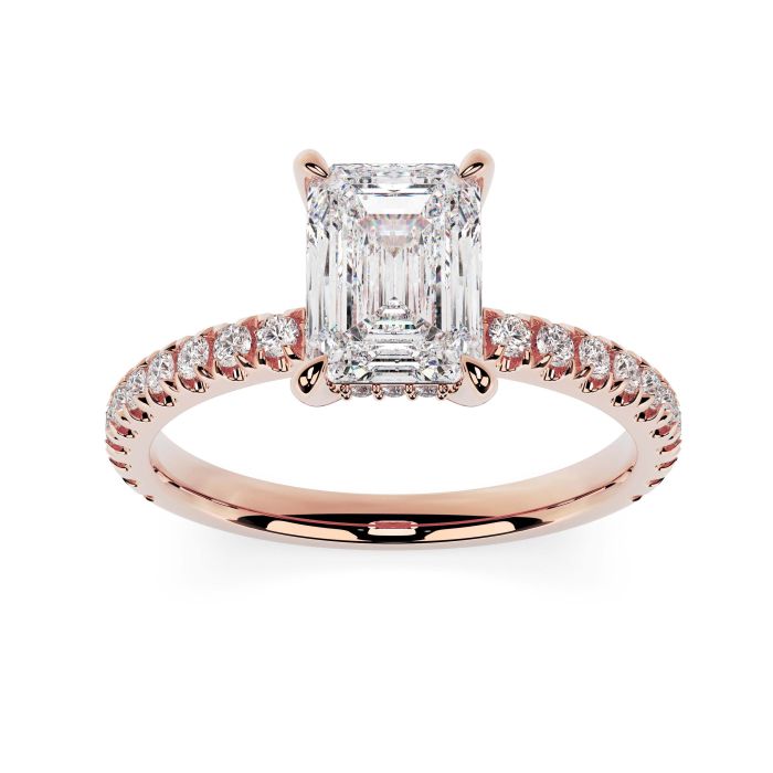 Charlotte Scallop 18ct Rose Gold Engagement Ring Emerald