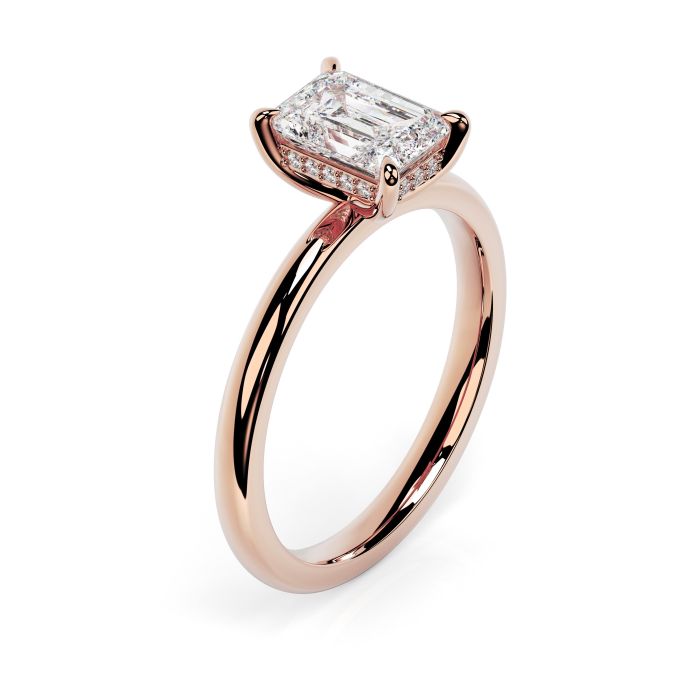 Charlotte Hidden Halo 18ct Rose Gold Engagement Ring Emerald